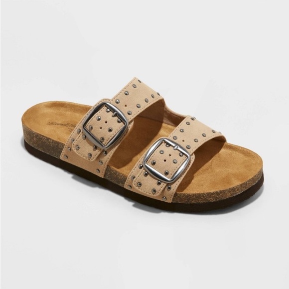 Women's Devin Two Band Footbed Sandals - Universal Thread™ Tan new 🆕 - Picture 1 of 7
